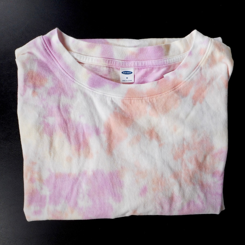 NWT Old Navy Womens Sz M Tie-Dye Tshirt Soft Cotton White Pink Orange Side-Vents